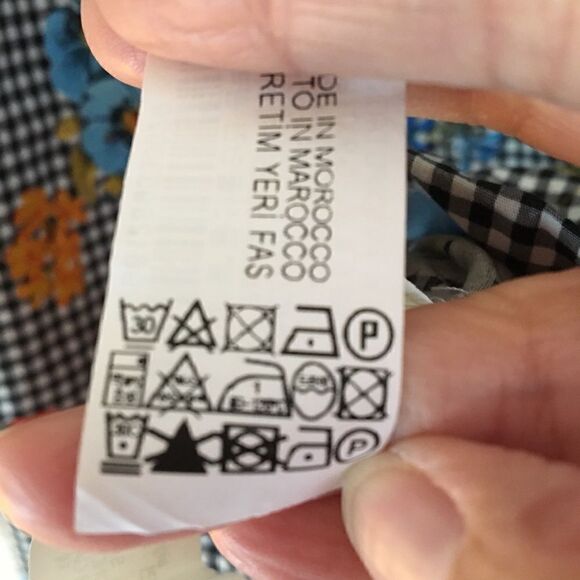 Zara Basic checkered & Liberty floral print mini dress S bell sleeves - Picture 9 of 9